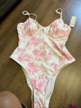 White & Pink Floral One-Piece Swimsuit